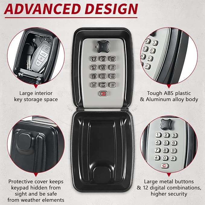 Car Window Punch Button Lock Box, Black Portable Car Key Lock Box, Sturdy Waterproof Large Capacity Lock Box for Turo, Ride Share, GetAround Anti-theft devices for vehicles