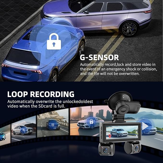 4 Channel Dash Cam Front and Rear, 360°Dash Camera for Car FHD 2K+3x1080P Touch Screen, 8 IR Night Vision, 5G WiFi, APP Control, G-Sensor, Loop Recording, Built-in GPS with 64GB Car, 24H Parking Mode