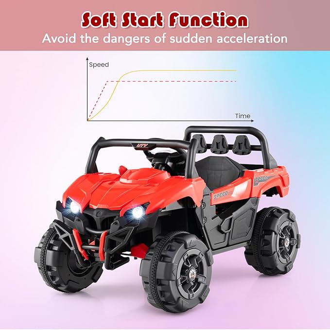 OLAKIDS 12V Ride on Car UTV, Battery Powered Off-Road Kids Electric Vehicles with Remote Control, Music, Horn, MP3, Lights, 3 Speeds, Soft Start, Ride on Truck for Boys Girls (Red)