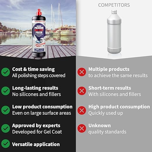 menzerna "Premium One Step Gelcoat Polish" 32oz I Marine Compound to Remove Scratches & to Provide a Glossy Finish I Boat Polish for Outstanding Brilliance I Heavy & Medium Cut + Finish All in one