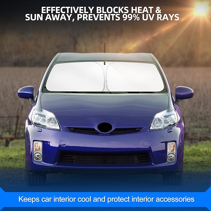 Windshield Sun Shade for Toyo-ta Prius 2010-2015 (NOT for Prius C or Prius V) Foldable Sunshade Custom Fit Front Window Car Interior Accessories Protector Blocks UV Rays