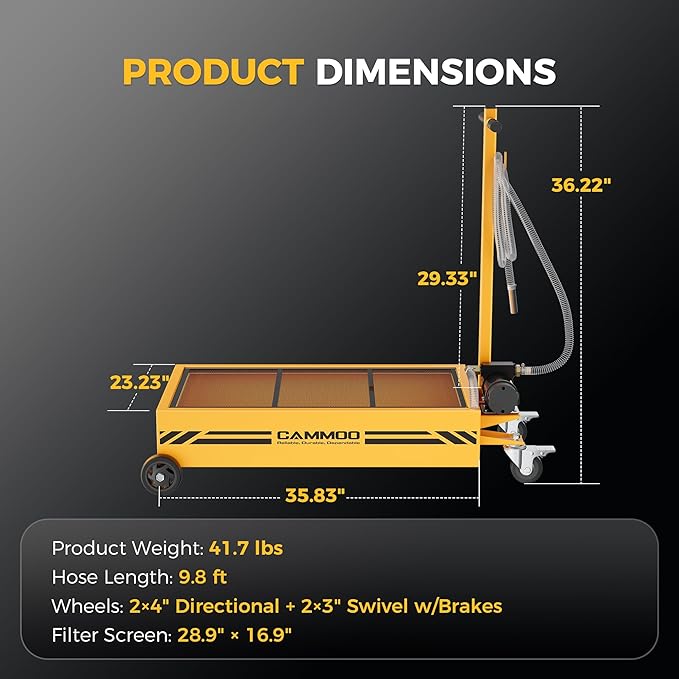 15 Gal Electric Oil Drain Pan, 110V High-Flow Pump, 9.8 FT Hose, 200 W Motor, 2 Locking Swivel Casters and 2 Directional Wheels Stable, Folding Handle, Heavy-Duty for Trucks, RVs, SUVs, Yellow