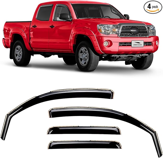 Voron Glass in-Channel Extra Durable Rain Guards for Trucks Toyota Tacoma 2005-2015 Double Cab, Window Deflectors, Vent Window Visors, 4 Pieces - 200841