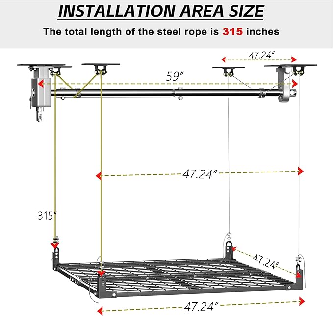 4x4FT Ceiling Storage Racks Lift,Overhead Garage Storage Rack,Adjustable Organization System,Workshops or Basements(Black)