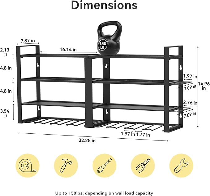 Power Tool Organizer Wall Mount, 4 Layer Heavy Duty Metal Power Tool Storage Rack, 8 Drill Holders Wall Mount, Utility Racks Cordless Tool Storage Rack for Garage Workshop Fathers Men Gift