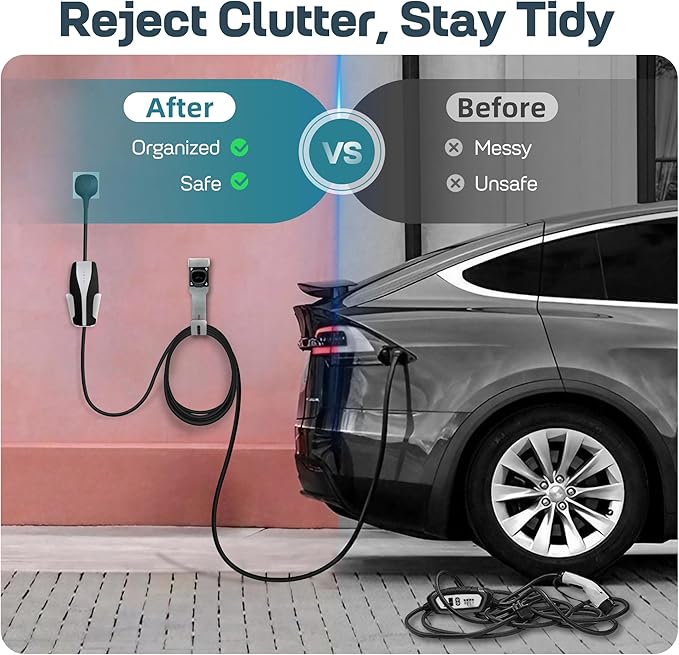 Tesla Charger Holder Wall Mount Kit, Sliver Mobile Connector Charging Cable Cord for Tesla Model for Indoor Outdoor Garage, Wall Mount Cable Organizer Bracket with UMC Holder