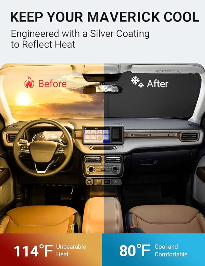Proadsy 2025 Upgrade Windshield Sun Shade Custom Fit Ford Maverick 2022-2025 4-Layer Foldable Front Sunshade Protector Sun Visor Blocks UV Rays Keep Car Cooler