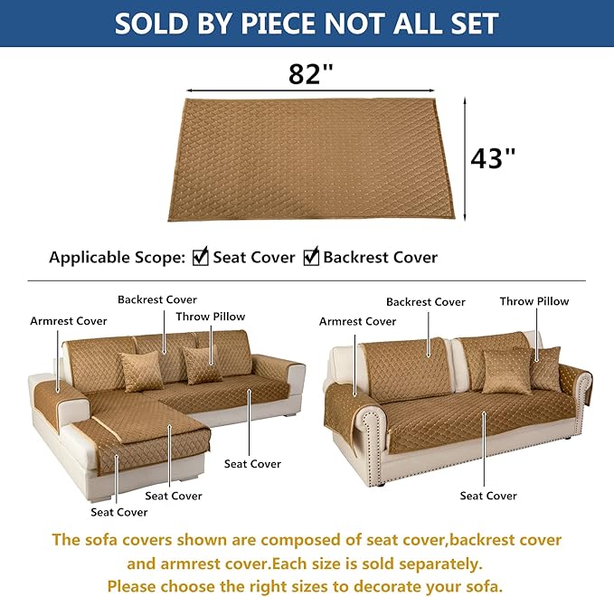 Eismodra Couch Cover,Sectional Couch Covers,Sofa Covers for 3 Cushion Couch,Anti-Slip Sofa Slipcovers for Dogs Cats Kids Loveseat Recliner L Shaped Armrest Backrest,Coffee 43''x82''(Only 1 Piece)