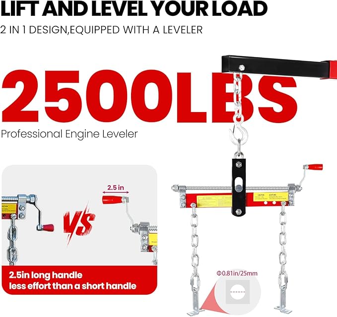 2.5 ton Engine Lift Cherry Picker with 8 ton Hydraulic Pump -5500 lbs Heavy Duty Engine Lift Crane 60.6x37x56.2, Foldable Design with 6 Swivel Wheels - for Mechanics, hobbyists and Home Users (Red)