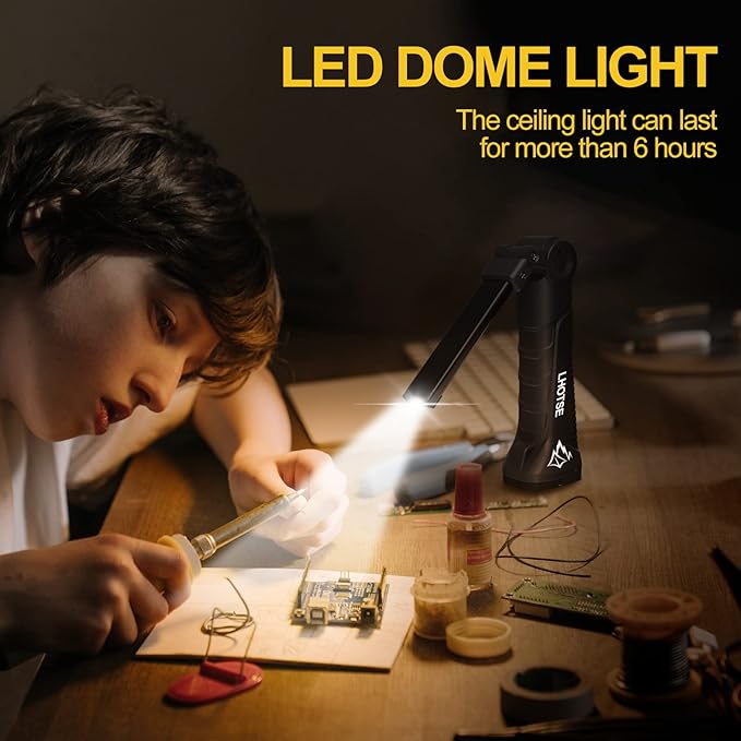 Tool Gifts for Men Dad LED Work Light, 4 Pack Rechargeable Flashlight with Magnetic Base & Hook, Battery Display, 360° Rotation, 5 Modes Folding Work Light for Mechanics, Garage, Repairing