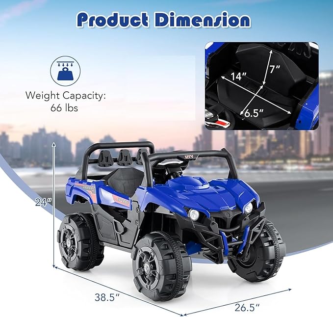 OLAKIDS 12V Ride on Car UTV, Battery Powered Off-Road Kids Electric Vehicles with Remote Control, Music, Horn, MP3, Lights, 3 Speeds, Soft Start, Ride on Truck for Boys Girls (Blue)