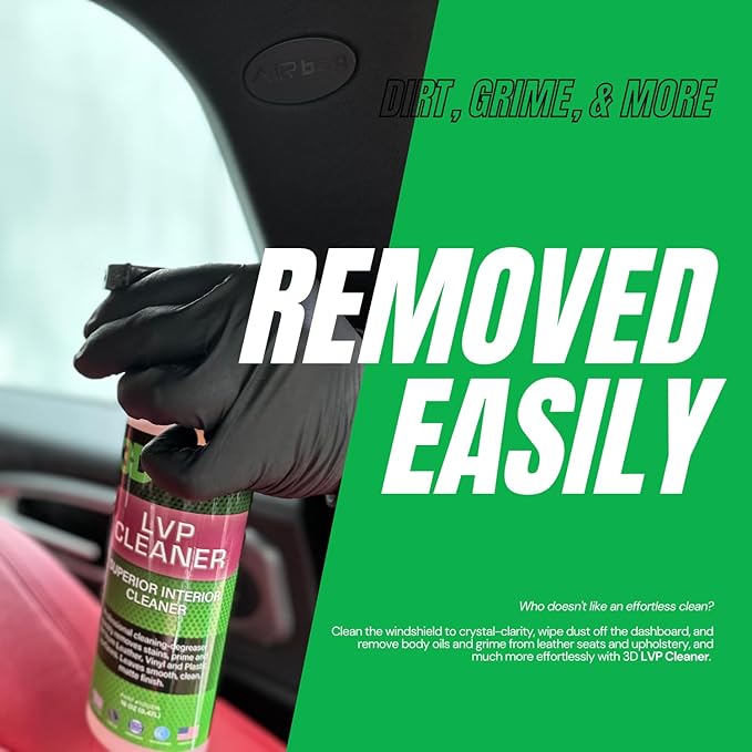 3D LVP Interior Cleaner - Removes Dirt, Grime, Grease, Oil & Stains from Leather, Vinyl & Plastic - Great for Seats, Steering Wheels, Door Panels, Dashboards - Car, Office, Home Use 16oz.