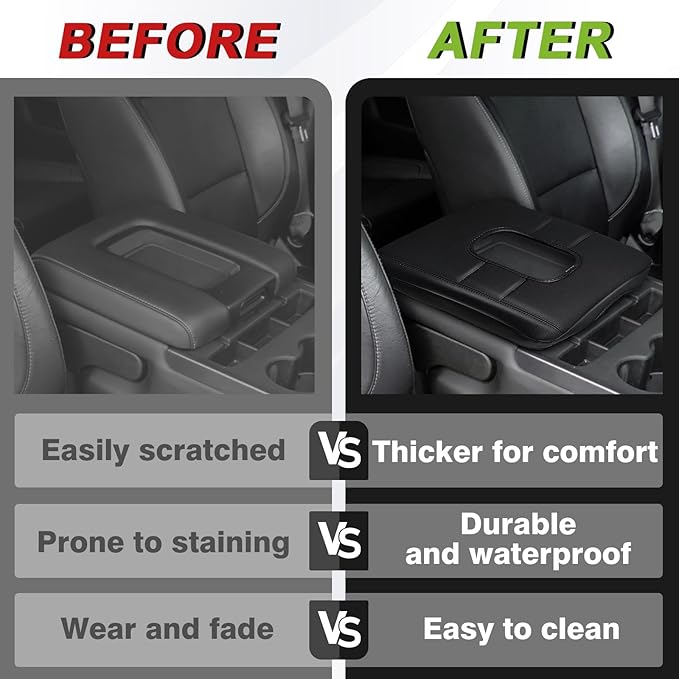 Muslogy Center Console Armrest Cover Compatible with Chevy Silverado & GMC Sierra 2014-2018 Comfort Armrest Pad Arm Rest Cushion Vegan Leather Protector Regular Thick(Jump Seat ONLY)