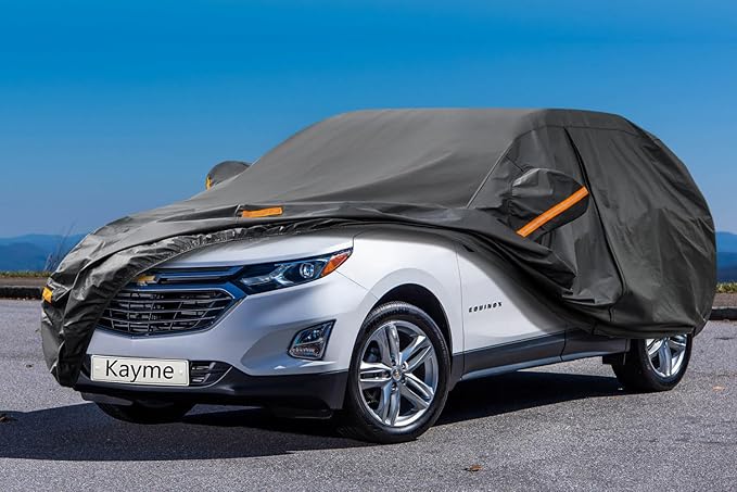 Kayme 7 Layers SUV Car Cover Custom Fit for Chevrolet Chevy Equinox (2005-2025) Waterproof All Weather for Automobiles, Outdoor Full Cover Rain Sun UV Protection.Black