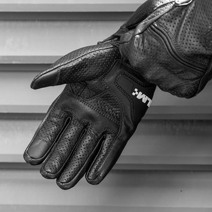 ILM Goatskin Leather Motorcycle Motorbike Powersports Racing Gloves Touchscreen for Men and Women Model DN01(XL, Black Unperforated)