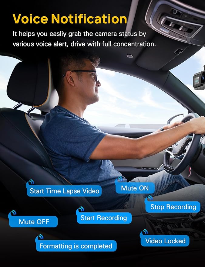 3 Channel 4K Dash Cam Front and Rear Inside, Built-in 5G WiFi, 4K+1080P+1080P Dash Camera for Cars with 64GB Card, Dashcam with Loop Recording, G-Sensor, 24H Parking Monitor, Silver
