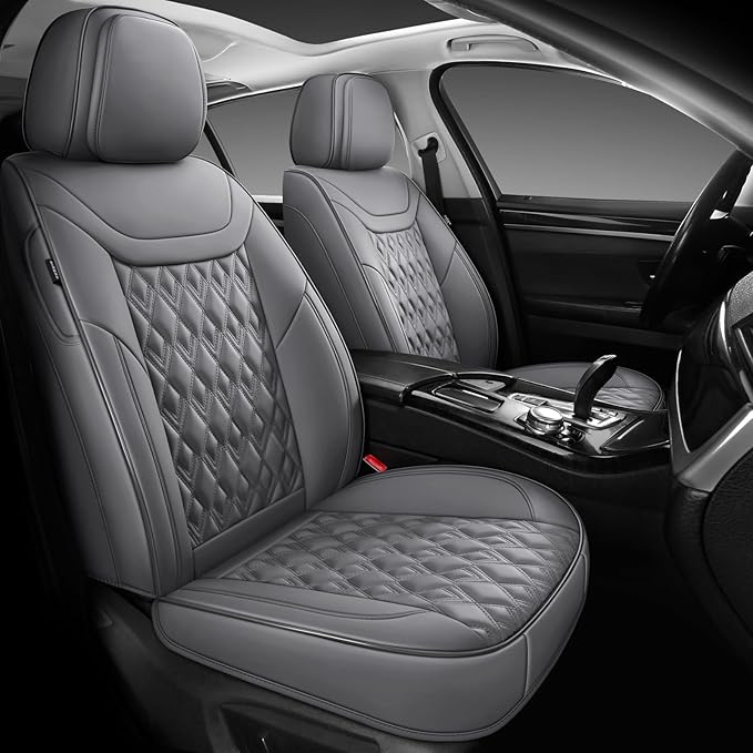 Car Seat Covers Full Set, Leather Seat Covers for Cars, Car Seat Protector Waterproof, Non-Slip Car Interior Covers Fit for Most Cars, SUV, Vans, Trucks,5Seaters,Full Set,Gray