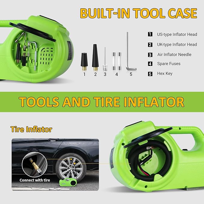 Electric Car Jack Kit 5Ton 12V Car Jack Hydraulic (Lifting Range: 6.1-20.86 inch) with Impact Wrench & Inflator for SUV MPV Sedan Truck with LCD Tire Pressure Display