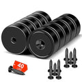 MIKEDE Strong Magnets Heavy Duty, 40LB Strong Rare Earth Magnets, Black Neodymium Cup Magnet with Countersunk Hole and Steel Screws, Powerful Pot for Wall Mounting,Workplace - 10 Pack