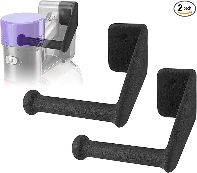 Upgraded 2 Pack Easy Access Cordless Vacuum Wall Mount Hanging Holder fits for Dyson V-Series & Outsize Stick Vacuums – Heavy Duty Metal Wall Rack with Rubber Coating, Garage Shed Storage Brackets