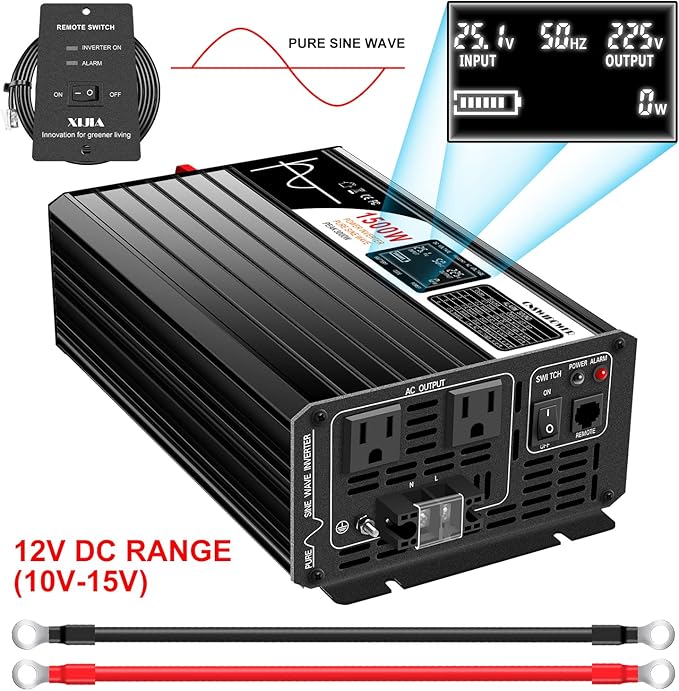 Xijia 1500W(Peak Power 3000W) LCD-Dispaly 48v to 120v Pure sine Wave 60HZ Solar Inverter for Home Use car (DC48V (Range 40V-60V) 1500W)…