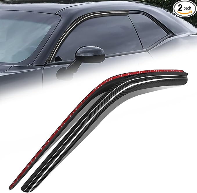 Auto Dynasty 2Pcs Carbon Fiber Pattern Window Visors Compatible with 2008-2018 Dodge Challenger, Tape-On Front Window Deflectors, Glossy Dark Smoke