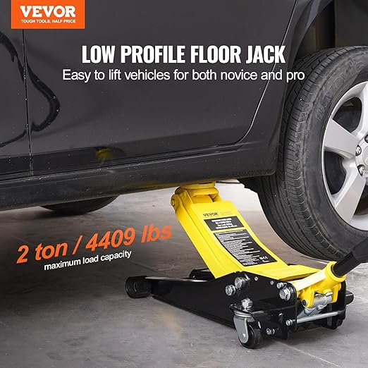 VEVOR Low Profile Floor Jack 2 Ton (4400 lbs), Heavy Duty Iron Hydraulic Racing Floor Jack, Hydraulic Car Jack, Dual Piston Quick Lift Pump, 3"-18.5" Height Lifting Range (Yellow)