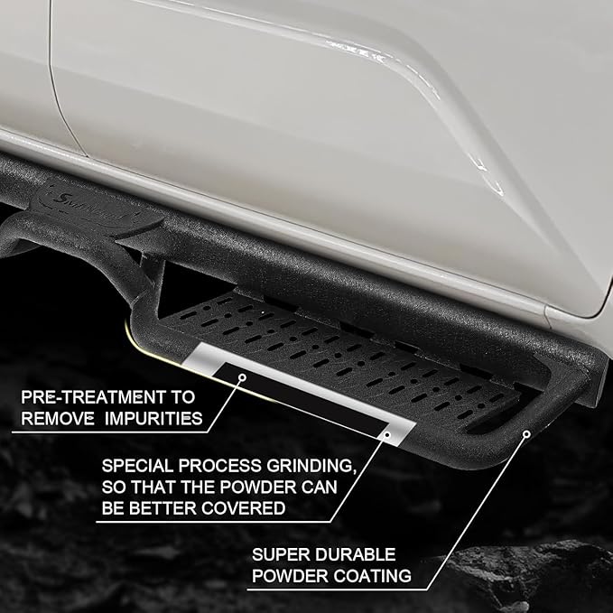 Running Boards Compatible with Vehicle 2004-2025 Nissan Titan Crew Cab, 2016-2025 Titan XD Crew Cab, Two-Stair Side Steps, 6 Inch Black Step Bars, Truck Nerf Bars with Middle Steps.