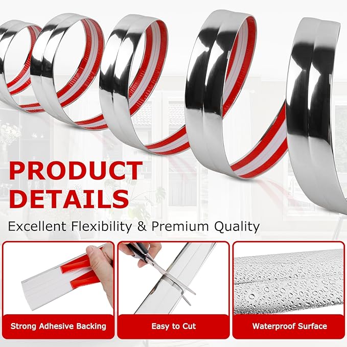 Flexible Wall Corner Protector Moulding Trim Peel and Stick Wall Corner Guards Edge Protector Self Adhesive Molding Trim Strip for Edge Ceiling (Silver, 0.8 in x 10 Ft)