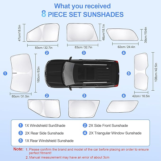 8pcs Car Window Shades for Ford Expedition SUV 2018-2024 Accessories,Windshield Side Rear Full Sunshade,Sun Visor UV Blocking, Privacy Protection and Blackout for Camping Outdoor