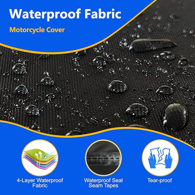 Motorcycle Cover, 600D Heavy Duty Waterproof Motorbike Cover, Dustproof Motorcycles Vehicle Cover Scooter Shelter Protection with Reflective Strips & Storage Bag 97.5" x 41" x 50"