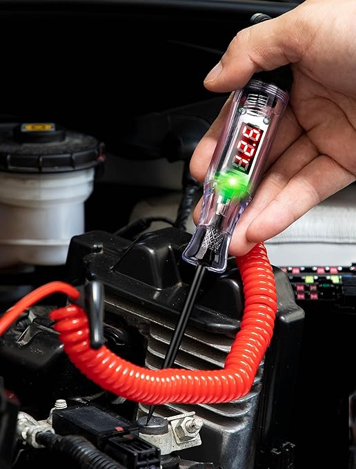 Automotive Test Light with 5-120V LED Digital Voltage Display, Circuit Tester Automotive with Voltmeter & Dual Color Polarity Indicator, Electrical Test Pen with Long Probe for Car RV Fuse Checker