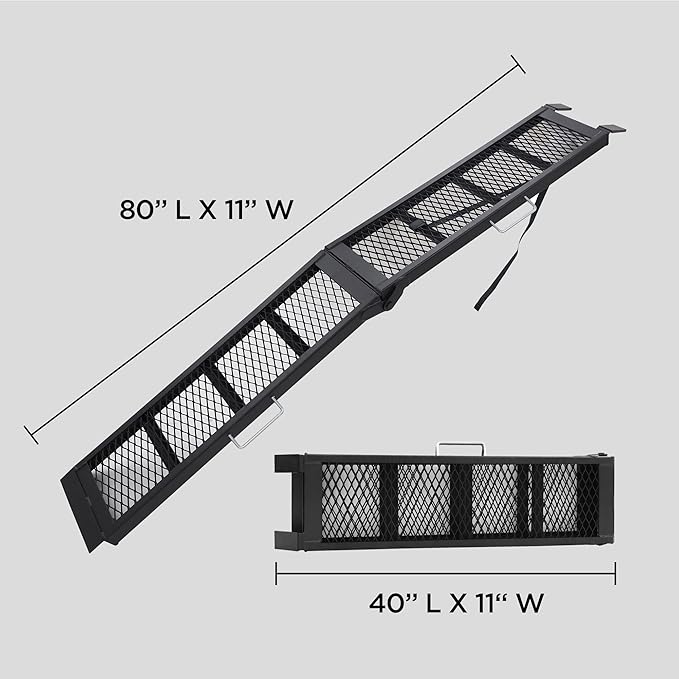 Rockland Heavy Duty Steel Loading Ramp, 800 LBS Capacity, 80" x 11", Portable Folding Truck Ramp with Handle for Motorcycles, Ebikes, Dirtbikes and ATVs, for Trailer and Pickup Truck, 1 Piece