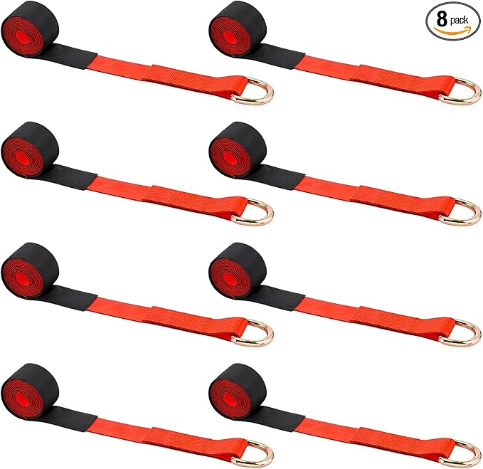 8Pack 2'' X 8ft Tow Truck Straps Lasso Wheel Lift Straps Lasso Tow Strap with D Ring 11, 000 Lbs Break Strength Auto Tie Down Auto Hauler for Trailer Truck Tie