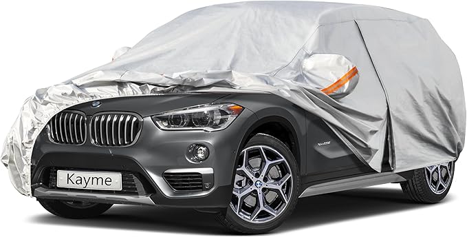 Kayme 6 Layers SUV Car Cover Custom Fit for BMW X1 (2009-2025) Waterproof All Weather for Automobiles, Outdoor Full Cover Rain Sun UV Protection.Silver