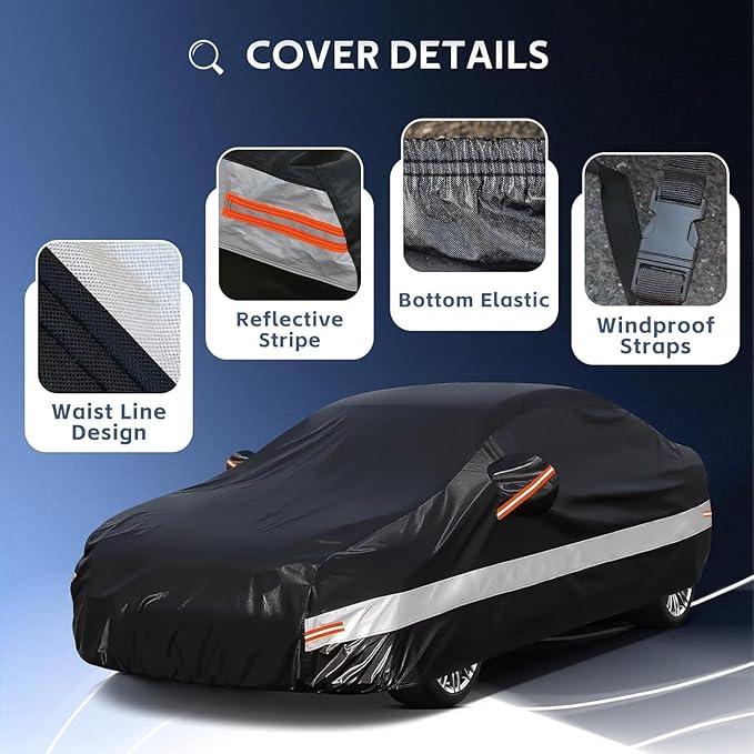 10 Layers Car Cover Custom Fit for Mercedes Benz C Class C250 C300 C43 C63 (1993-2025), Waterproof All Weather for Automobiles, Outdoor Full Cover Sun Dust Rain Protection with Cotton. Black