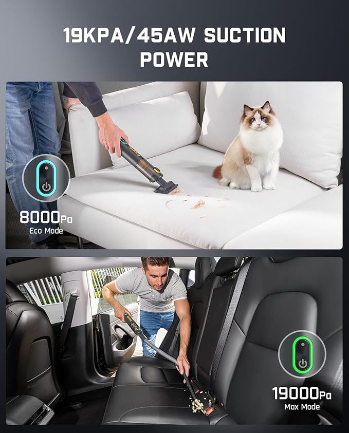 Fanttik Slim V8 APEX Car Vacuum, 4-in-1 Portable Mini Cordless Vacuum with 19000pa Suction Power, Type-C Charge, 2 Suction Modes, Handheld Vacuum for Car, Office Desk, Keyboards (Gray)