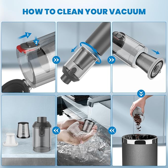 90° Foldable Car Vacuum Portable Cordless 16000PA Suction, 4-in-1 Mini Vacuum Cleaner with Brushless Motor, Handheld Vacuum for Car, Home,Office