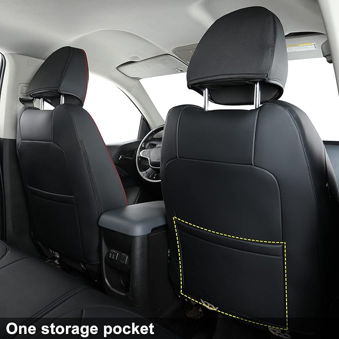 LUCKYMAN CLUB Chevy Colorado Seat Covers, fit for 2015-2022 Colorado Crew Cab Z71 LT ZR2 Work Truck with Faux Leather (Black&Red)