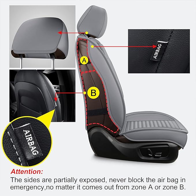 LINGVIDO Car Seat Covers, Breathable and Waterproof Faux Leather Automotive Seat Covers for Cars SUV Truck Sedan,Universal Driver Seat Cover with Backrest (Front Seat, Gray)