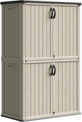 Patiowell 50 cu.ft Plastic Outdoor Storage Shed, Lockable Waterproof Resin Storage Cabinet Vertical Storage Shed for Garden Tools, Garbage Cans, Pool Supplies, Beige(Not Include Shelves)