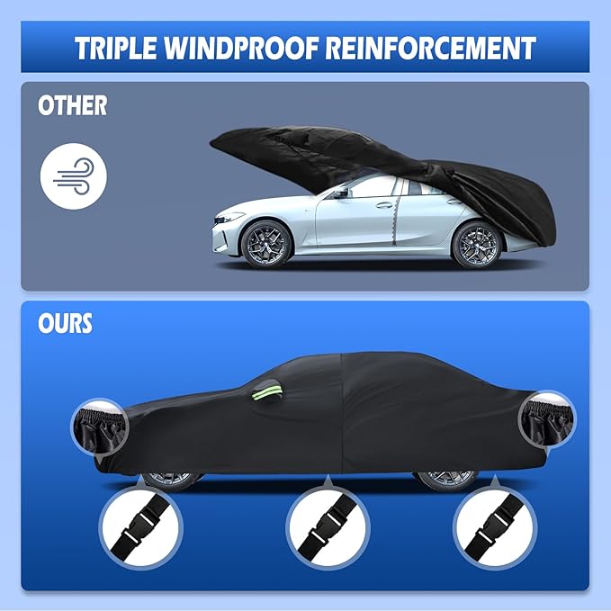 Car Cover Custom Fit for 2007-2025 BMW 3 Series M3 320i 325i 328i 330i 340i, Migaven Waterproof Full Exterior Cover Sun Rain Protection with Door Zipper and Cotton Lining