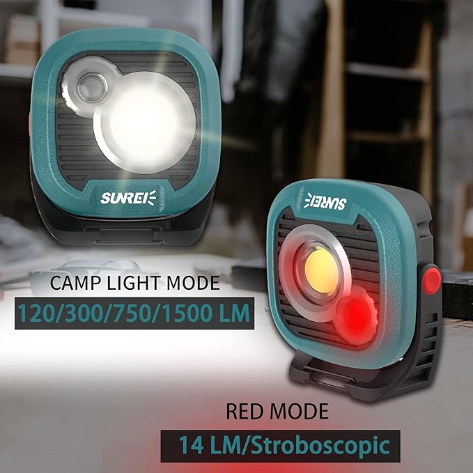 LED Rechargeable Magnetic Work Light SUNREI Mechanic Light Power Bank 180° Rotating, 1500LM, 6 Modes, Magnetic&Hook, 13500mAh Battery, Magnetic Flashlight for Camping, Car Repairing (Blue)