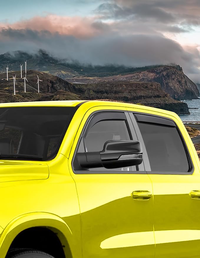 in-Channel Window Rain Guards Fit for Truck Dodge RAM 1500 (New Body Style Includes TRX) 2019-2025 Crew Cab Extra Durable Window Deflectors Vent Visors Shades Exterior Car Accessories