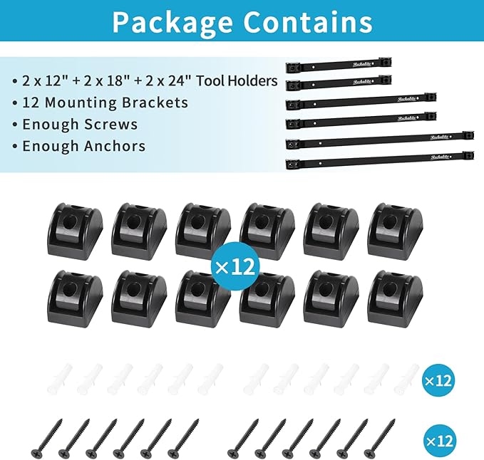 12" 18" 24" Magnetic Tool Holder Strip, Black Magnet Bar, Metal Tool Organizer Rack for Garage Organization, Easy To Install in Workshop, Mounting Screws Included