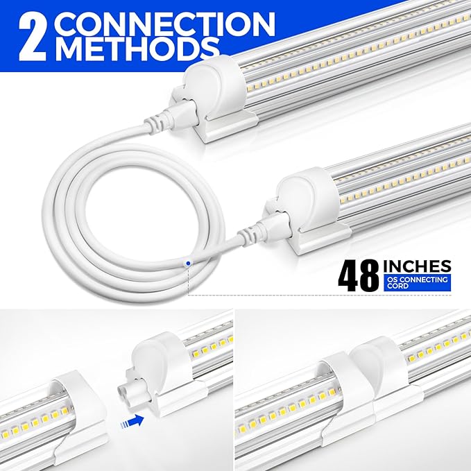 Barrina 8FT LED Shop Light, 100W 15000LM 5000K, Clear Cover Linkable LED Tube Lights, V Shape Integrated T8 LED Lighting, LED Light Fixtures for Garage, Warehouse, Workshop, ETL Listed, 4 Pack