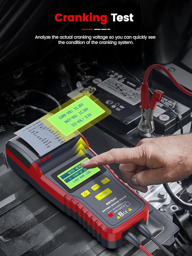 ANCEL BST500 Car Battery Tester with Printer, 12v 24v Automotive Battery Load Tester, Cranking Charging System Analyzer, 99.99% Accuracy for Car Motorcycles Truck SUV ATV RV and More