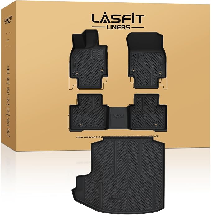 LASFIT Floor Mats&Trunk Mat for Toyota Crown 2023-2026 All Weather TPE Mats Custom Fit Floor Liner for Toyota Crown XLE/Limited/Nightshade/Platinum 1st&2nd Row Full Set Car Mats and Cargo Liner, Black