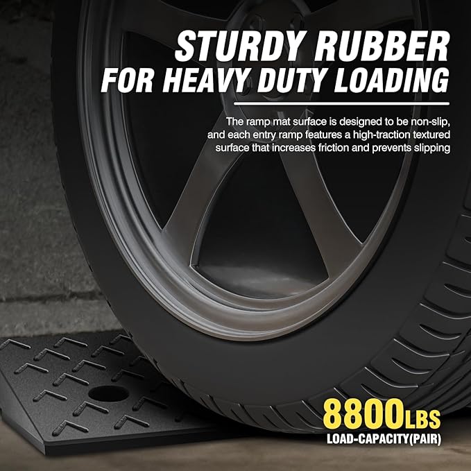 DNA MOTORING 2pcs 3.1" Rise Rubber Arrow Curb Ramp Heavy Duty Loading Driveway Ramp Threshold Ramp 37.4in L x 9.1in W x 3.1in H for Loading Dock, Warehouse, Wheelchair, Motorcycles, Cars, TOOLS-00649