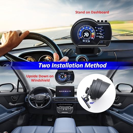 KAOLALI Car HUD Head Up Display, Car HUD Display for Digital OBD+GPS Dual System Smart Gauge Display MPH RPM Over Speeding Alarm for Most Cars After 2012